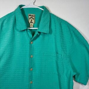 Montego Mon Men's‎ Silk Button Up Short Sleeve Tropical Shirt Green Size Large